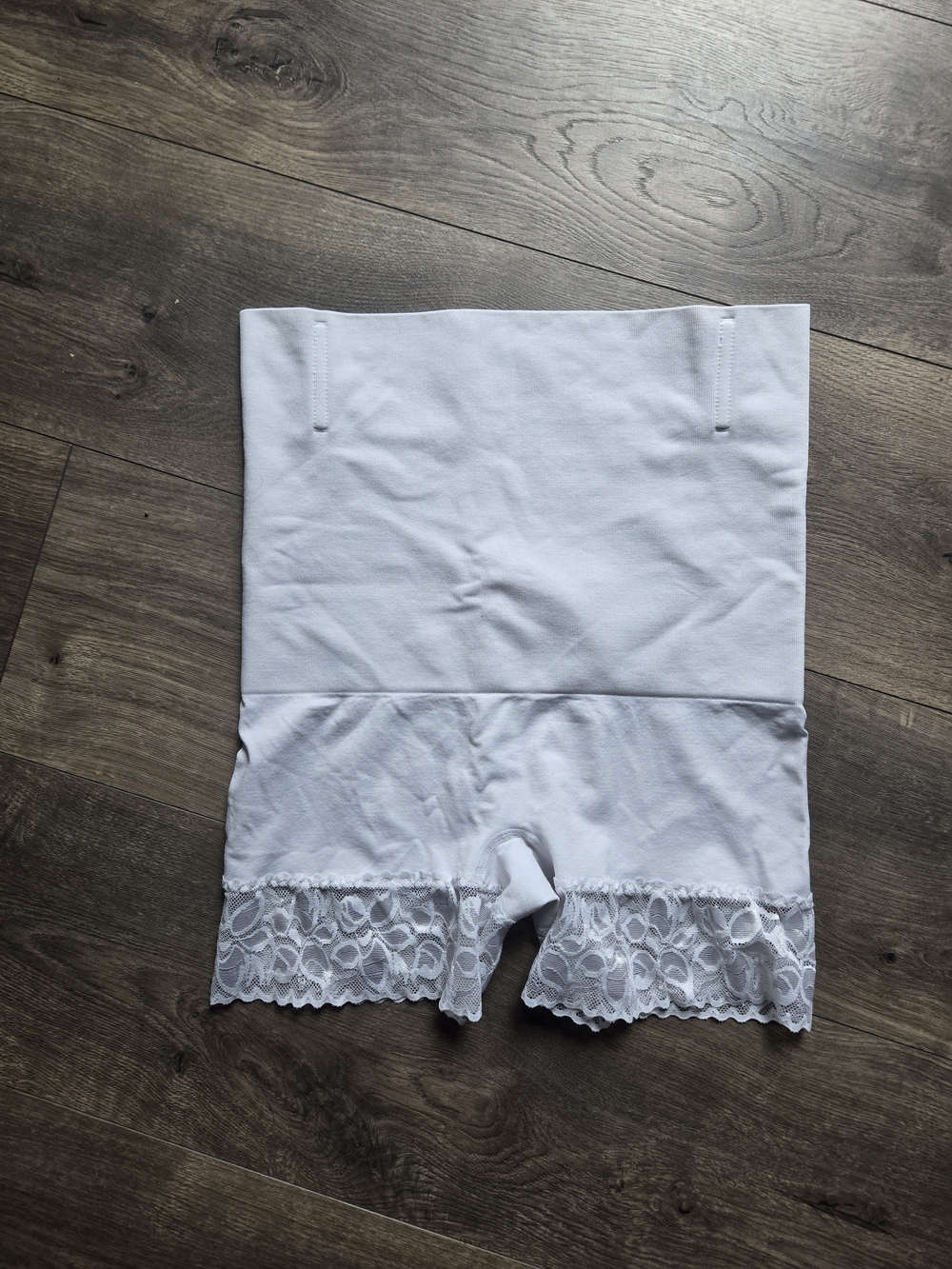 White Lace Hem High-Waist Shapewear Shorts